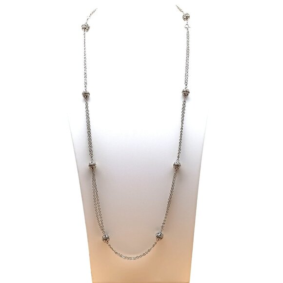 Sarah Coventry Silver-Tone Long Chain Double Strand Necklace with Filigree Ball - Picture 1 of 4